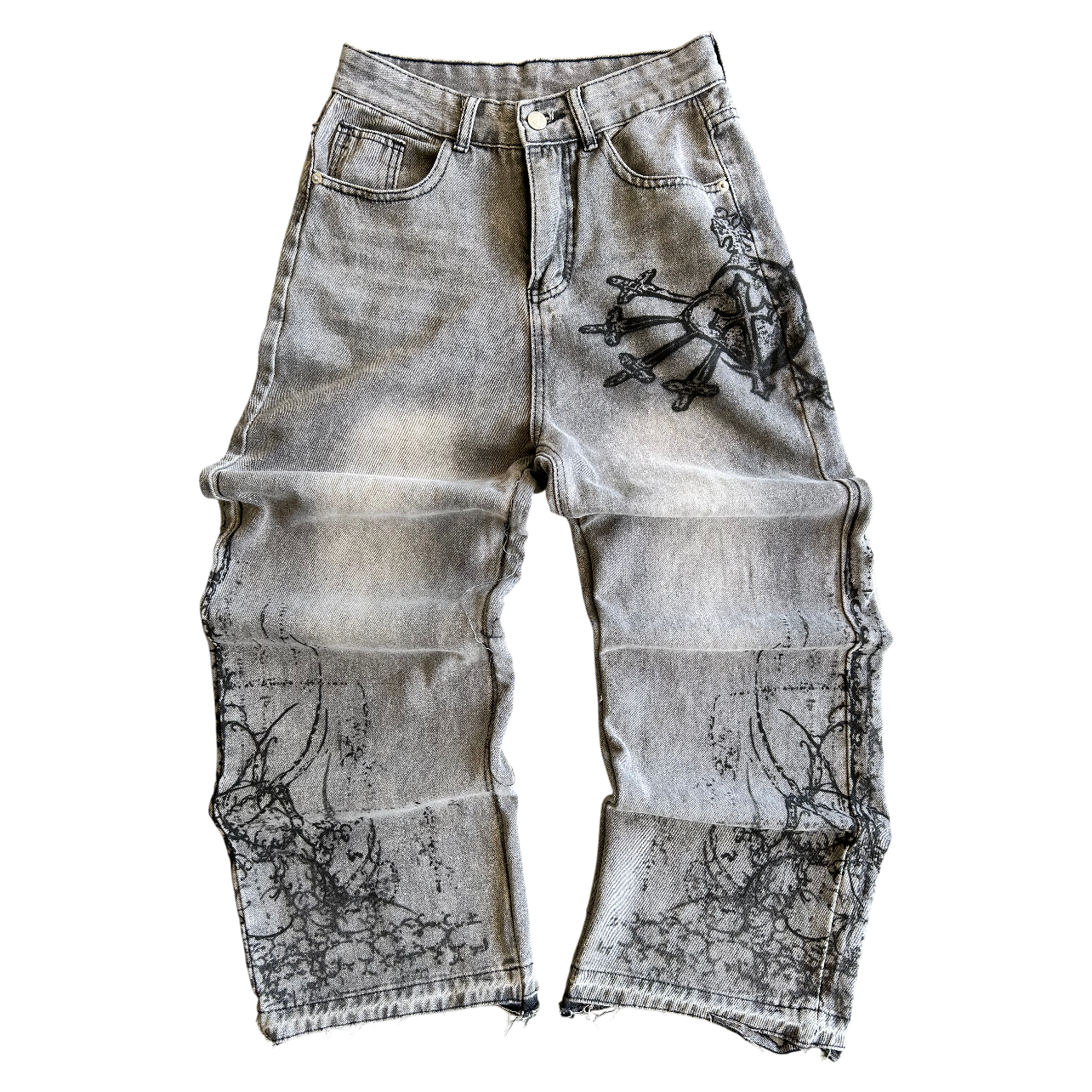 Grey Black Heart Denim